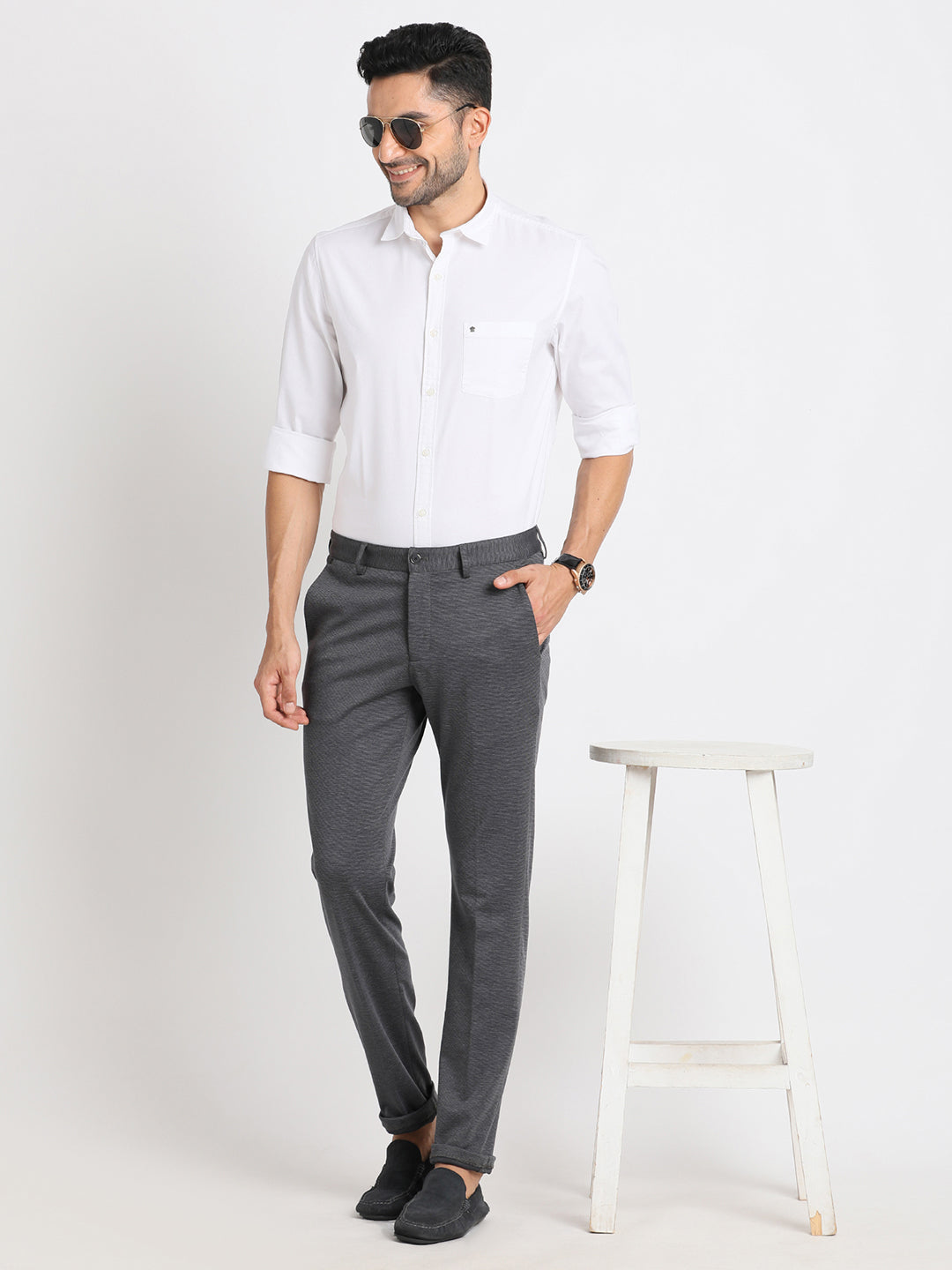 Cotton Grey Dobby Ultra Slim Fit Flat Front Ceremonial Trouser