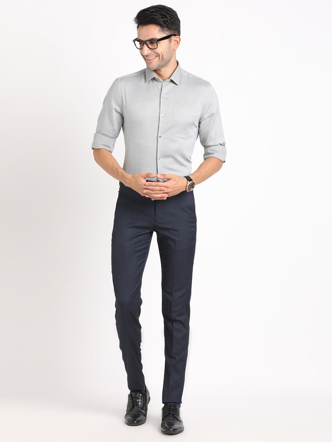 100% Cotton Grey Dobby Slim Fit Full Sleeve Formal Shirt