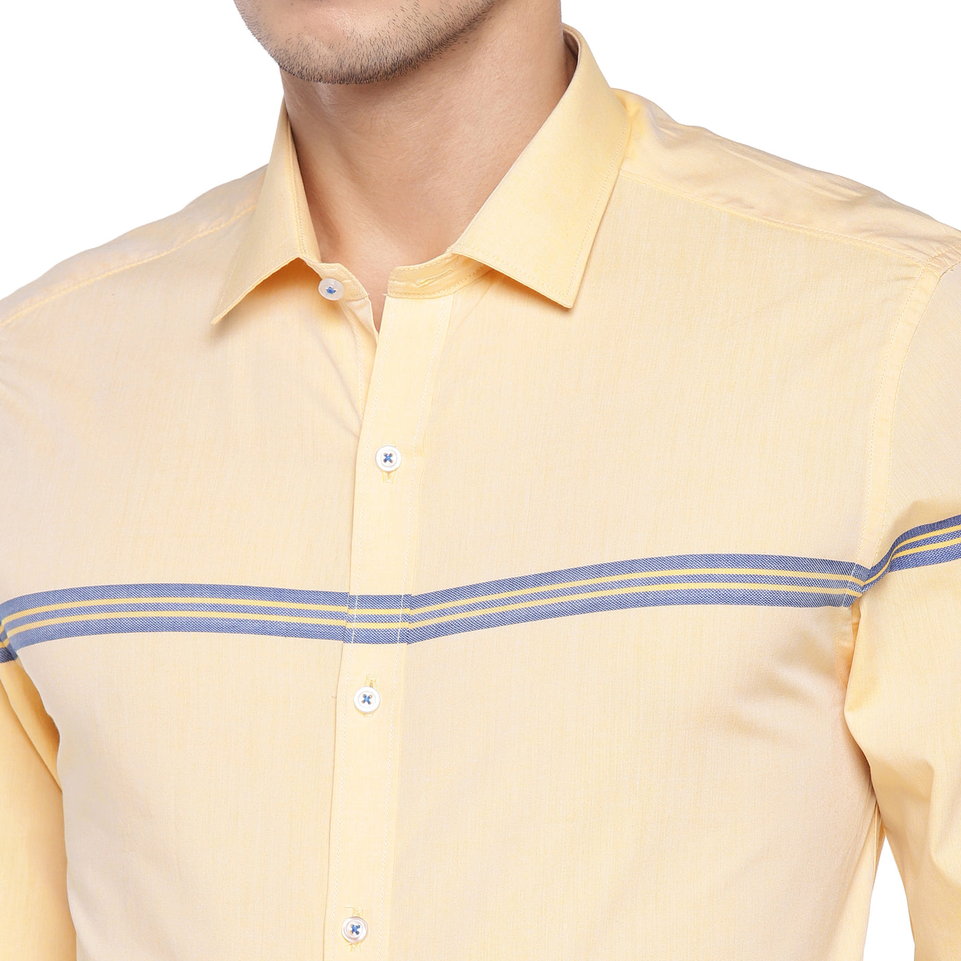 100% Cotton Yellow Self Design Slim Fit Full Sleeve Formal Shirt