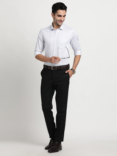 100% Cotton White Printed Slim Fit Full Sleeve Formal Shirt
