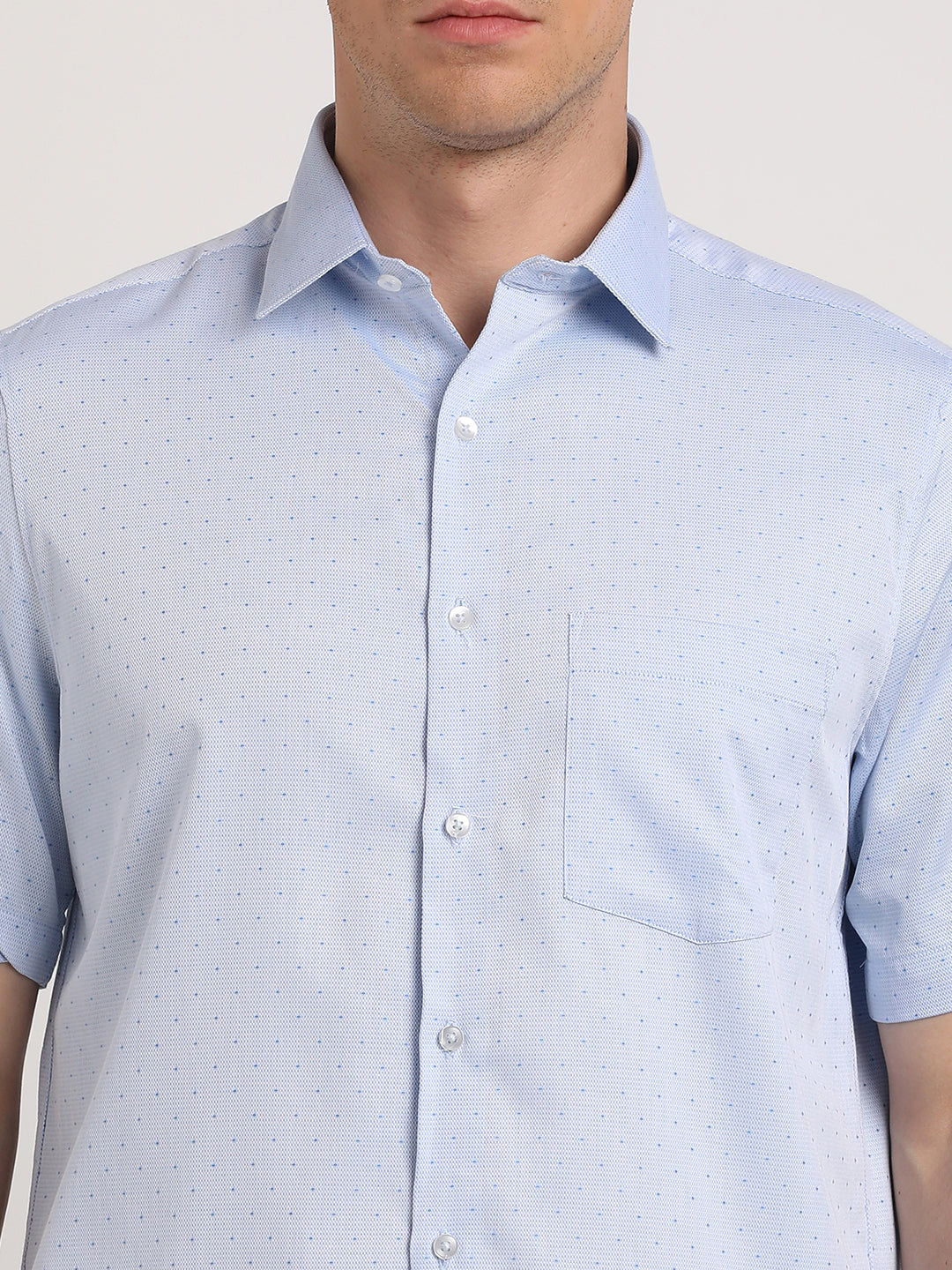 100% Cotton Light Blue Dobby Regular Fit Half Sleeve Formal Shirt