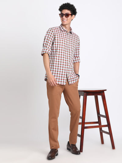 100% Cotton Pink Checkered Slim Fit Full Sleeve Casual Shirt