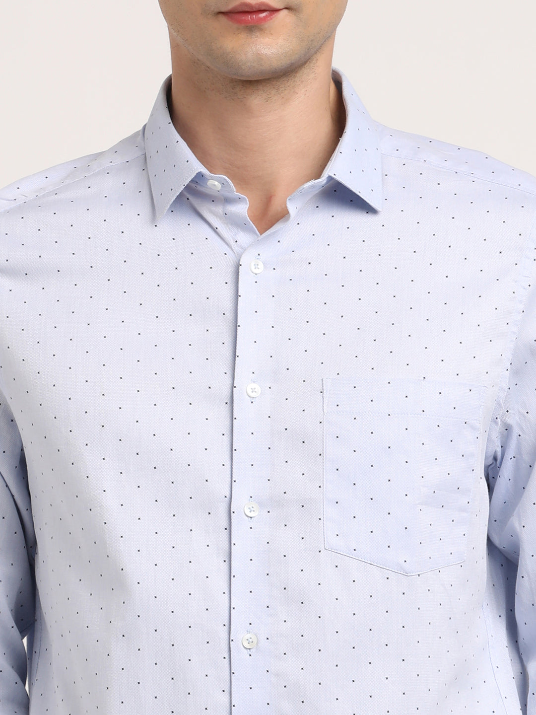 100% Cotton Light Blue Printed Slim Fit Full Sleeve Formal Shirt