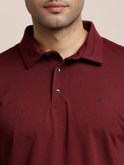 Cotton Plain Maroon Polo Neck T-Shirt