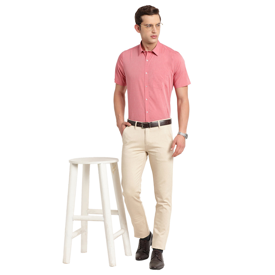 100% Cotton Red Plain Regular Fit Half Sleeve Formal Shirt