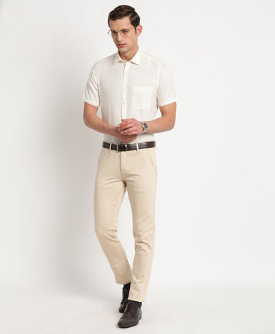 Cotton Linen White Plain Regular Fit Half Sleeve Formal Shirt