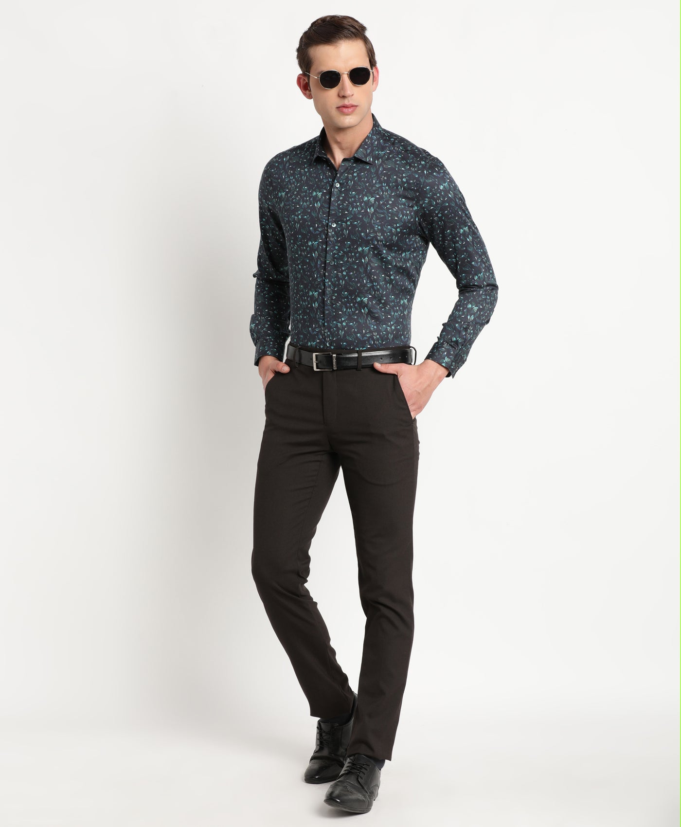 Cotton Tencel Black Printed Slim Fit Full Sleeve Ceremonial Shirt