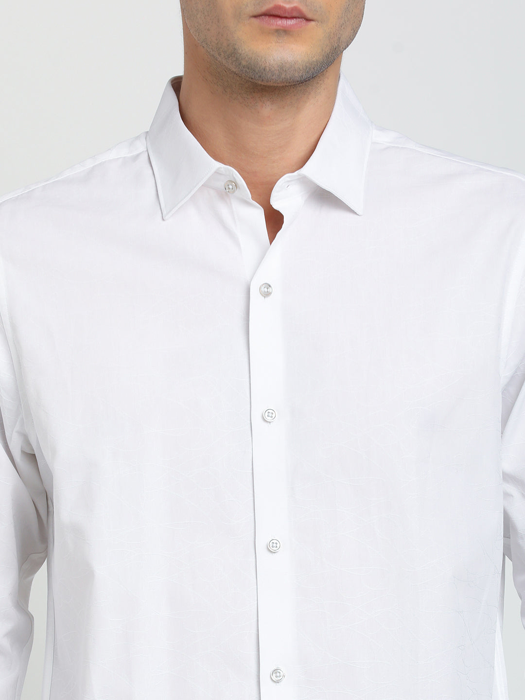 100% Cotton White Jacquard Slim Fit Full Sleeve Ceremonial Shirt