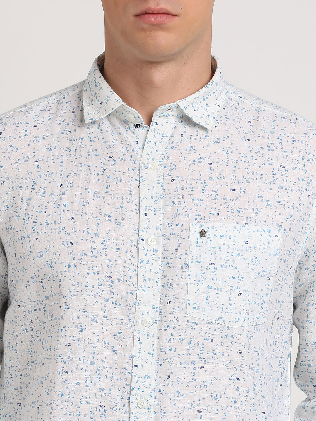 Cotton Linen White Printed Slim Fit Full Sleeve Casual Shirt