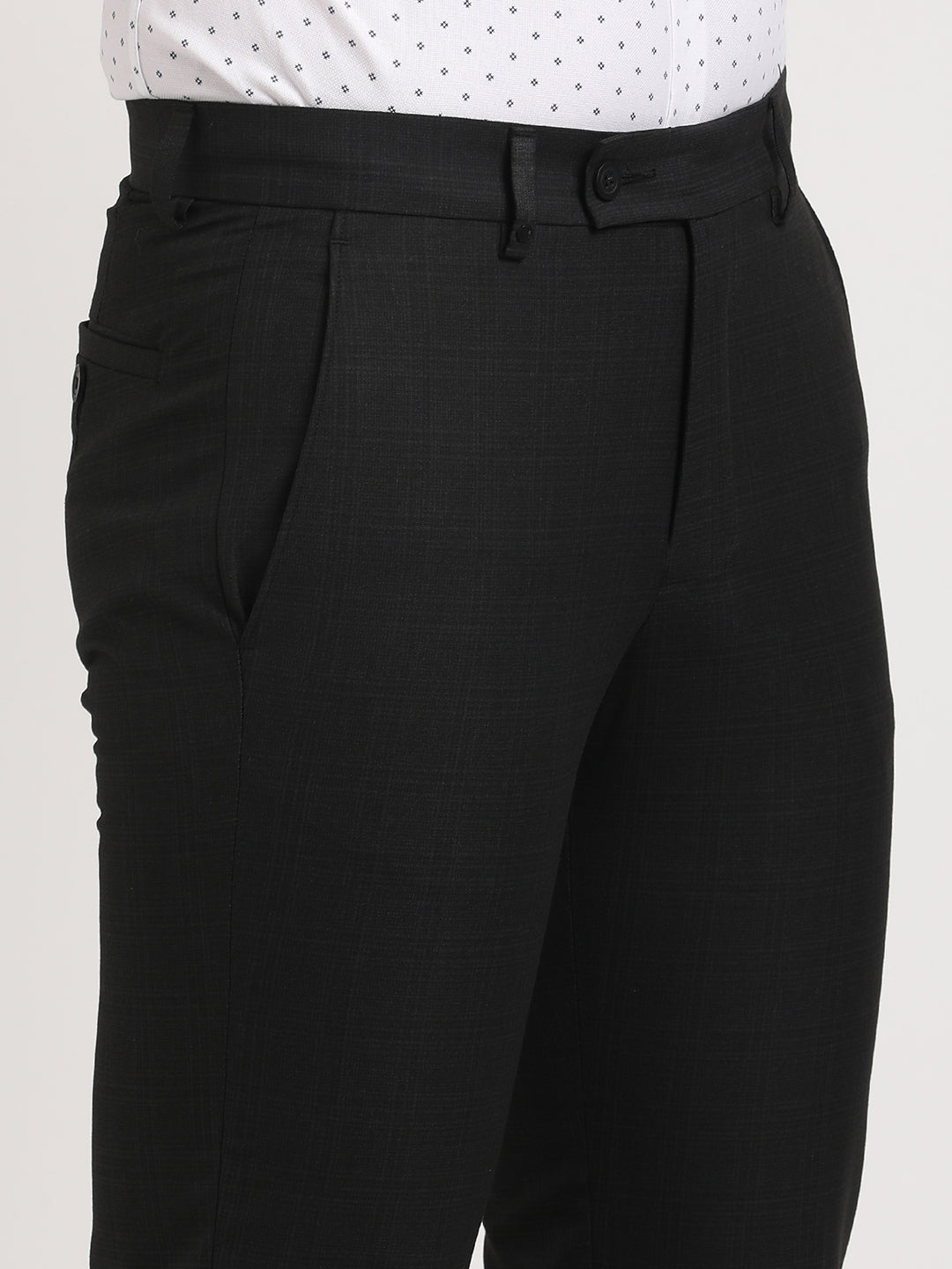 Poly Viscose Black Checkered Ultra Slim Fit Flat Front Formal Trouser