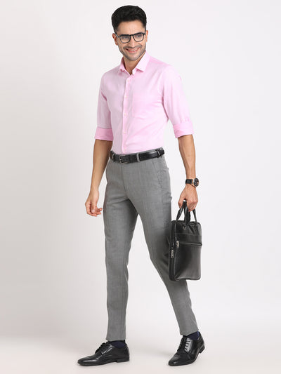 Giza Cotton Light Pink Checkered Slim Fit Full Sleeve Formal Shirt