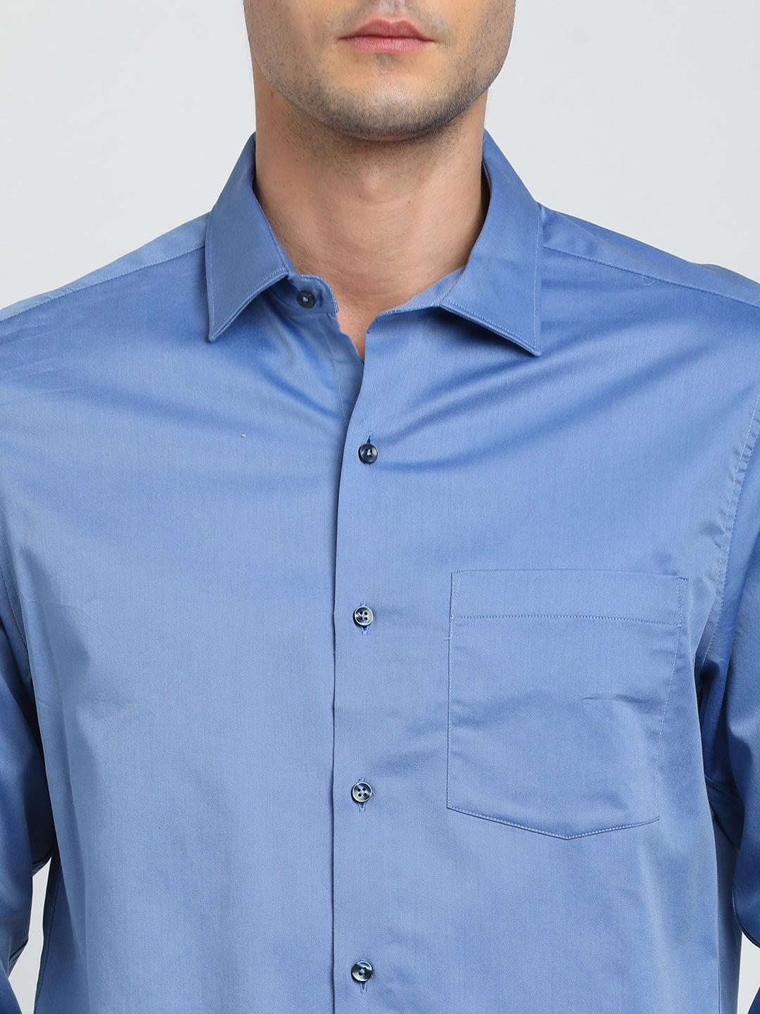 100% Cotton Blue Plain Slim Fit Full Sleeve Formal Shirt