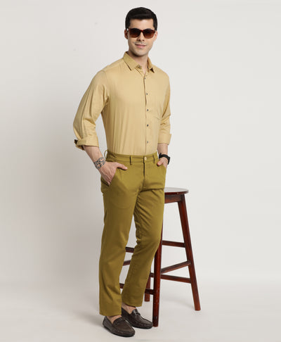 Cotton Stretch Khaki Dobby Ultra Slim Fit Flat Front Casual Trouser