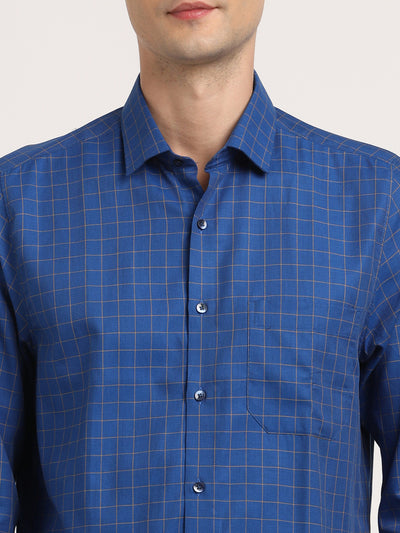 100% Cotton Blue Checkered Slim Fit Full Sleeve Formal Shirt