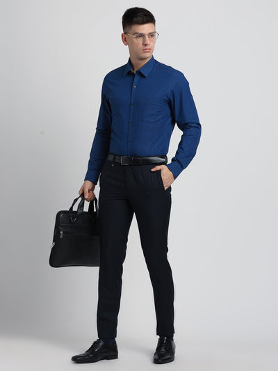 100% Cotton Royal Blue Plain Slim Fit Full Sleeve Formal Shirt