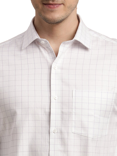 100% Cotton White Checkered Slim Fit Full Sleeve Formal Shirt