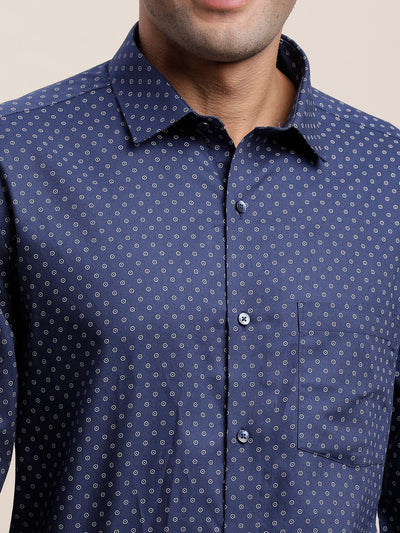 100% Cotton Blue Printed Regular Fit Full Sleeve Formal Shirt