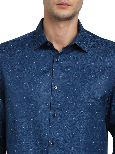 Poly Cotton Blue Jacquard Slim Fit Full Sleeve Ceremonial Shirt