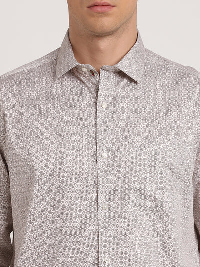 100% Cotton Grey Printed Regular Fit Full Sleeve Formal Shirt