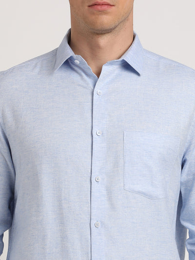 100% Cotton Light Blue Plain Regular Fit Full Sleeve Formal Shirt