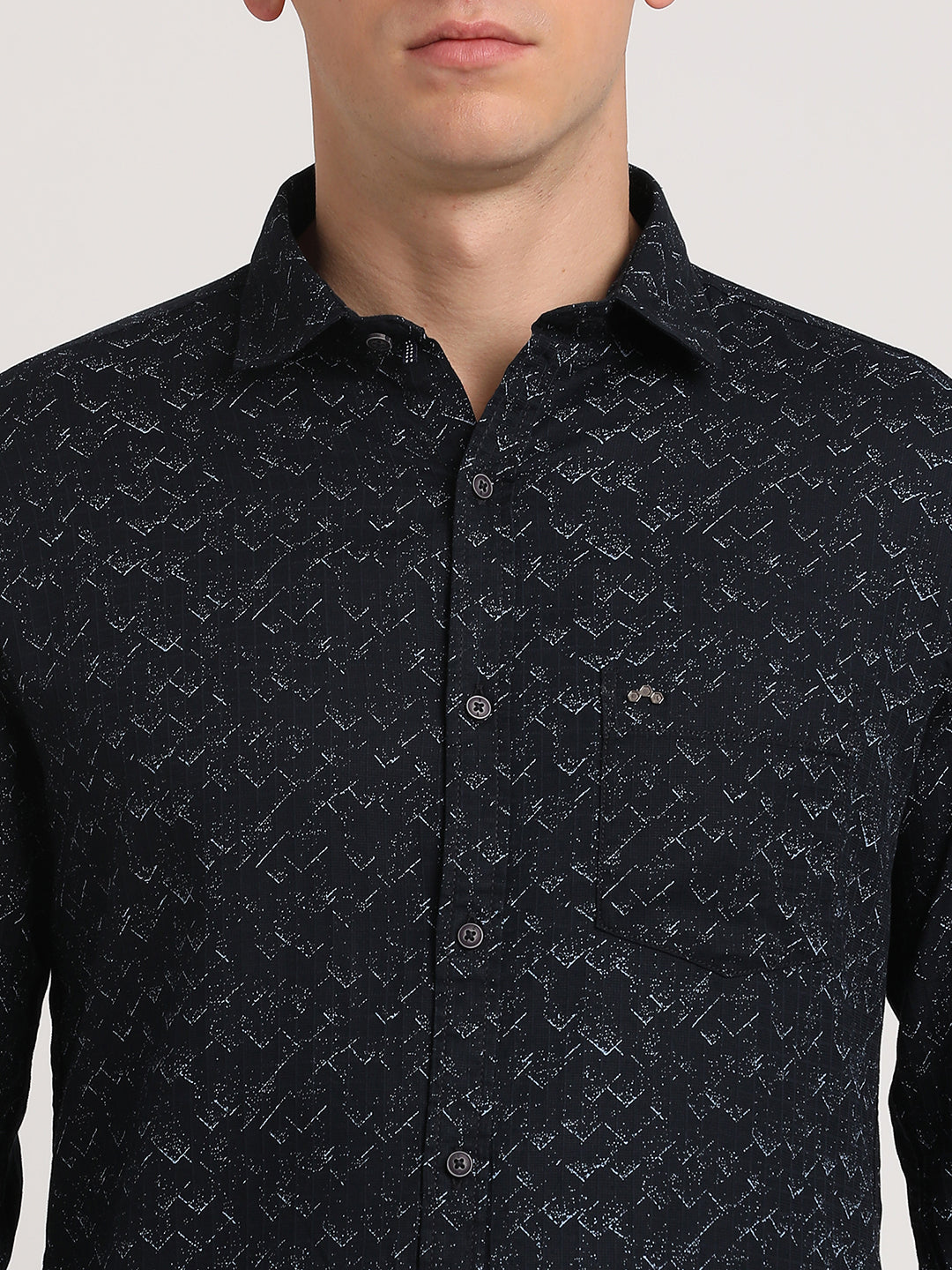 100% Cotton Black Printed Slim Fit Full Sleeve Casual Shirt