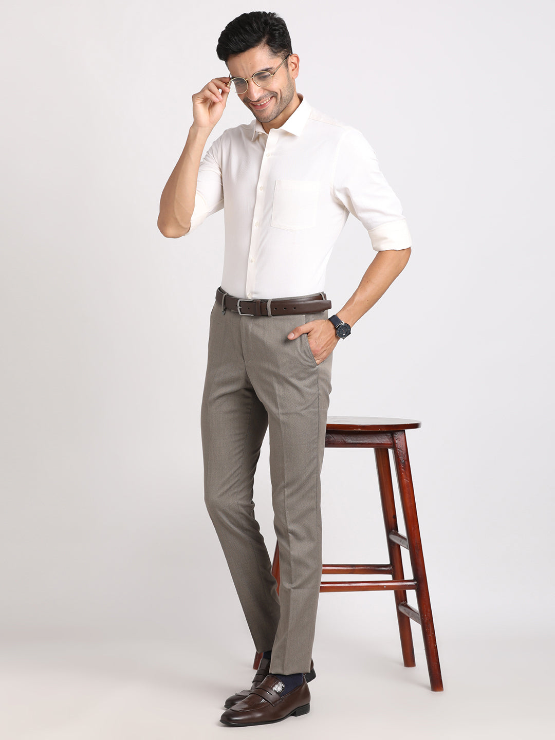 Giza Cotton White Dobby Slim Fit Full Sleeve Formal Shirt