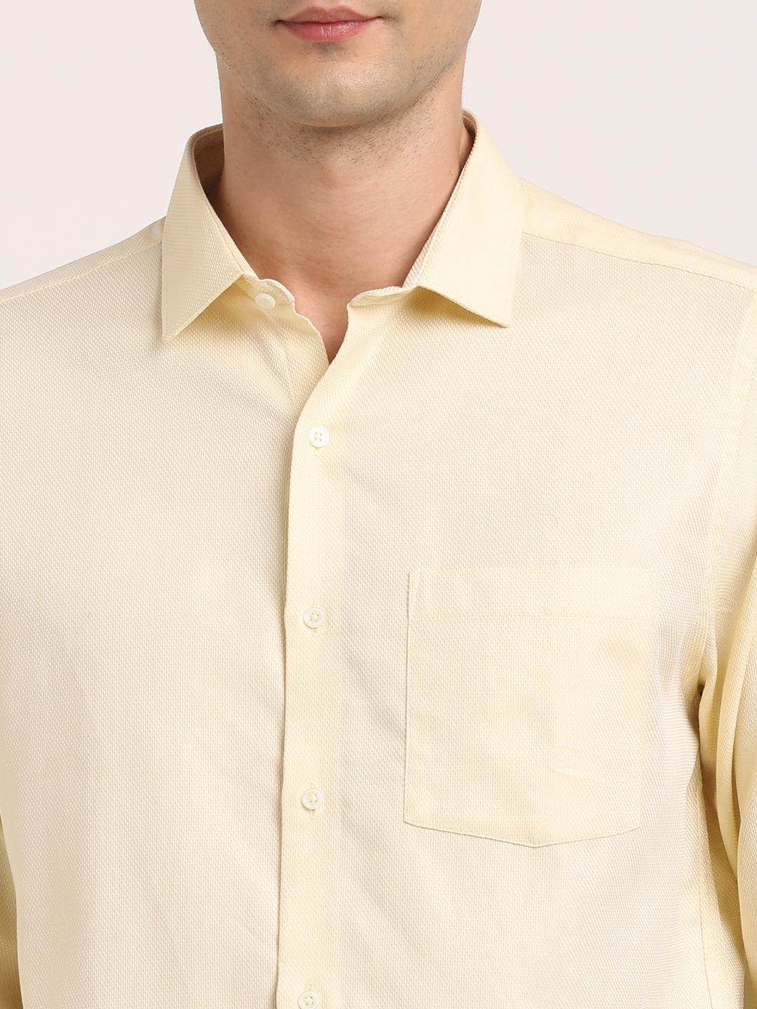 100% Cotton Beige Dobby Slim Fit Full Sleeve Formal Shirt