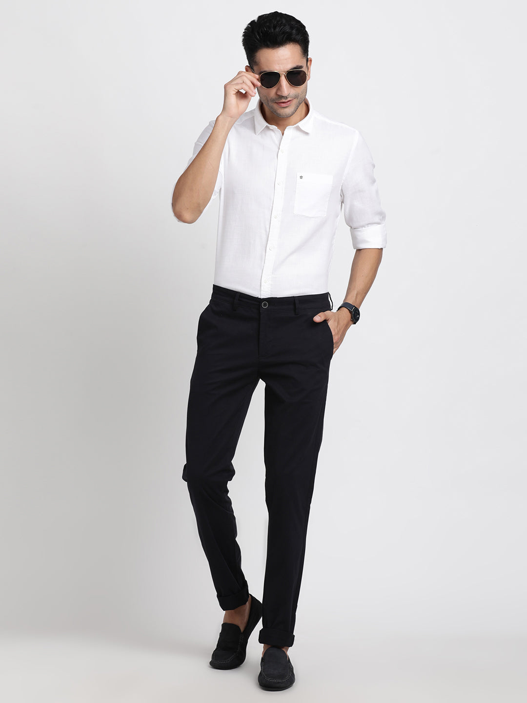 Cotton Lyocell White Plain Slim Fit Full Sleeve Casual Shirt