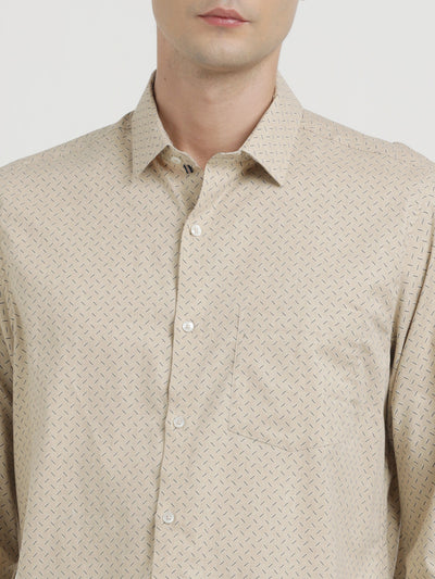 Cotton Melange Beige Printed Regular Fit Full Sleeve Formal Shirt