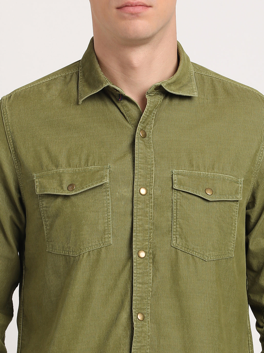 100% Cotton Olive Plain Slim Fit Full Sleeve Casual Shirt