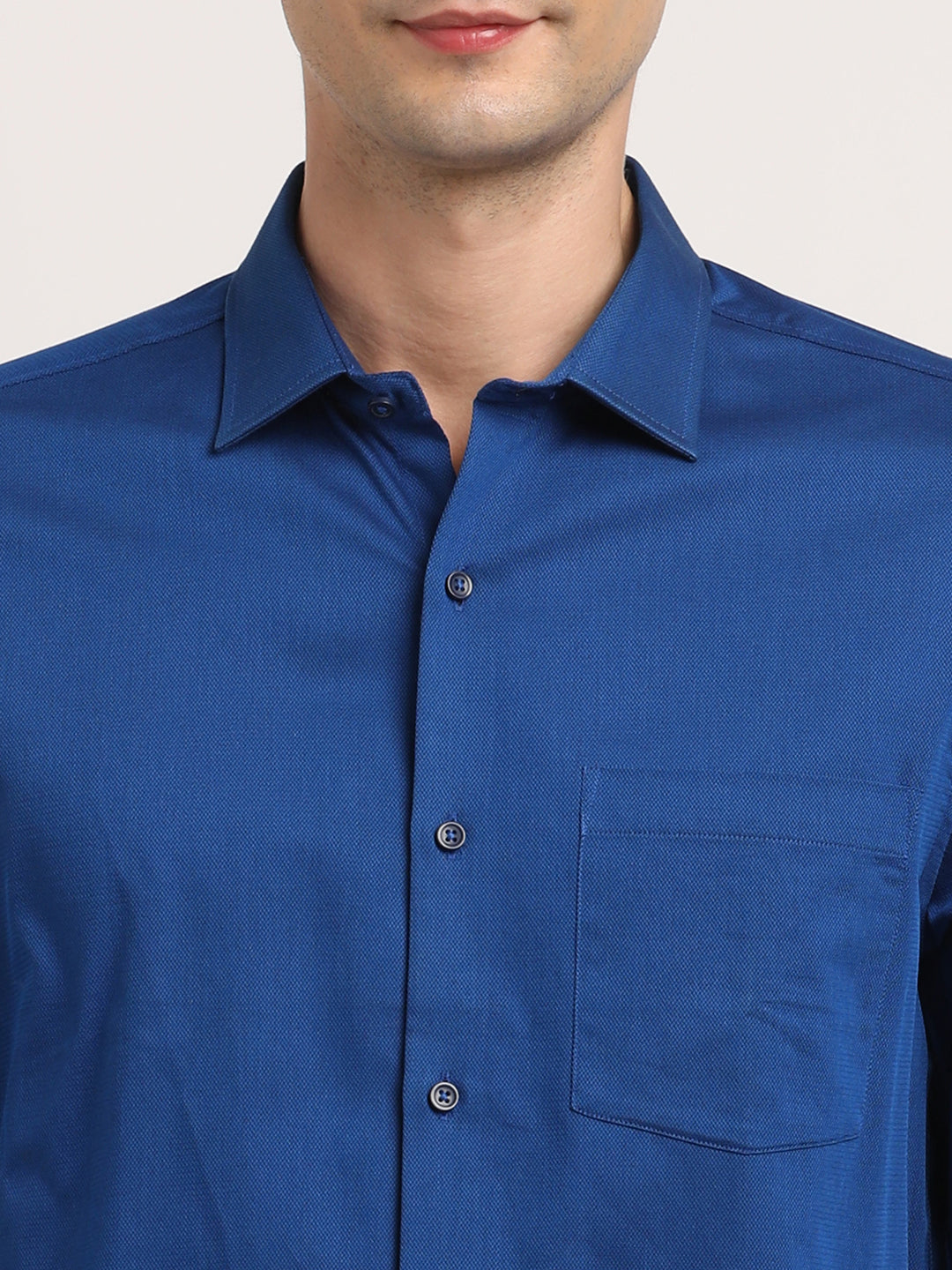 100% Cotton Blue Dobby Slim Fit Full Sleeve Formal Shirt