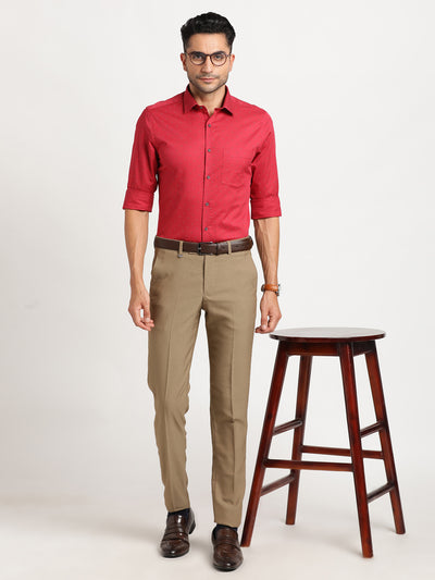 100% Cotton Red Printed Slim Fit Full Sleeve Formal Shirt