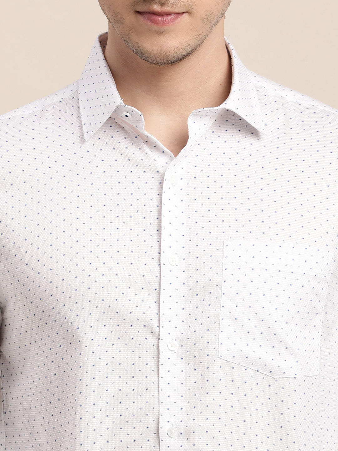 100% Cotton White Printed Slim Fit Full Sleeve Formal Shirt