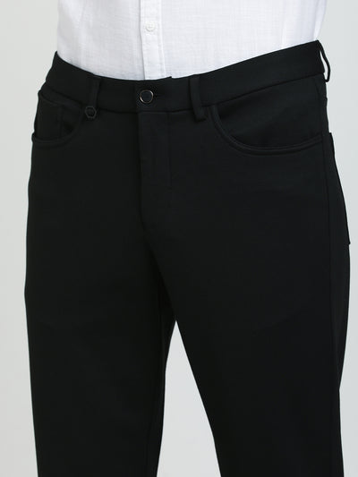 Cotton Black Printed Slim Fit Flat Front Ceremonial Trouser