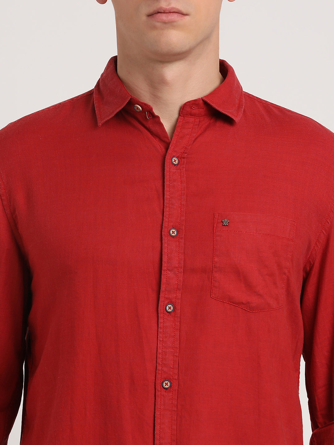 Cotton Lyocell Red Plain Slim Fit Full Sleeve Casual Shirt