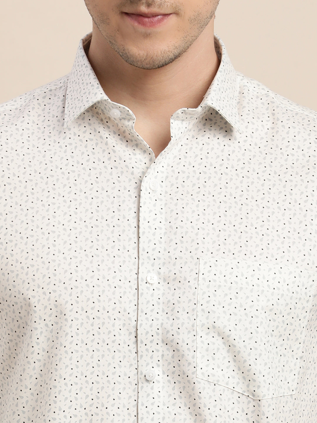 100% Cotton White Printed Slim Fit Full Sleeve Formal Shirt