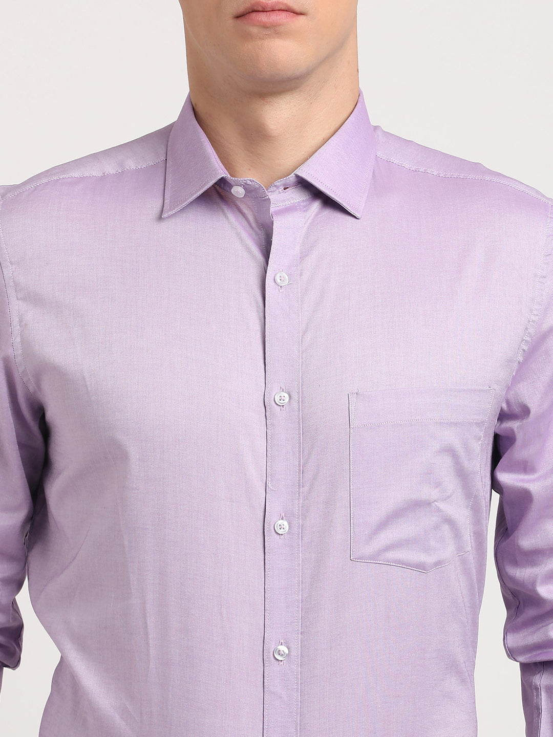 100% Cotton Light Violet Plain Regular Fit Full Sleeve Formal Shirt