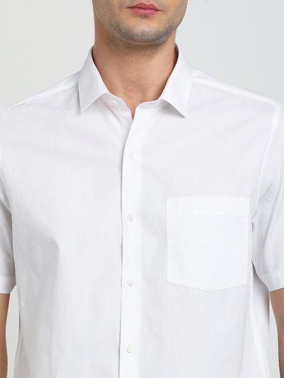 100% Cotton White Plain Slim Fit Half Sleeve Formal Shirt