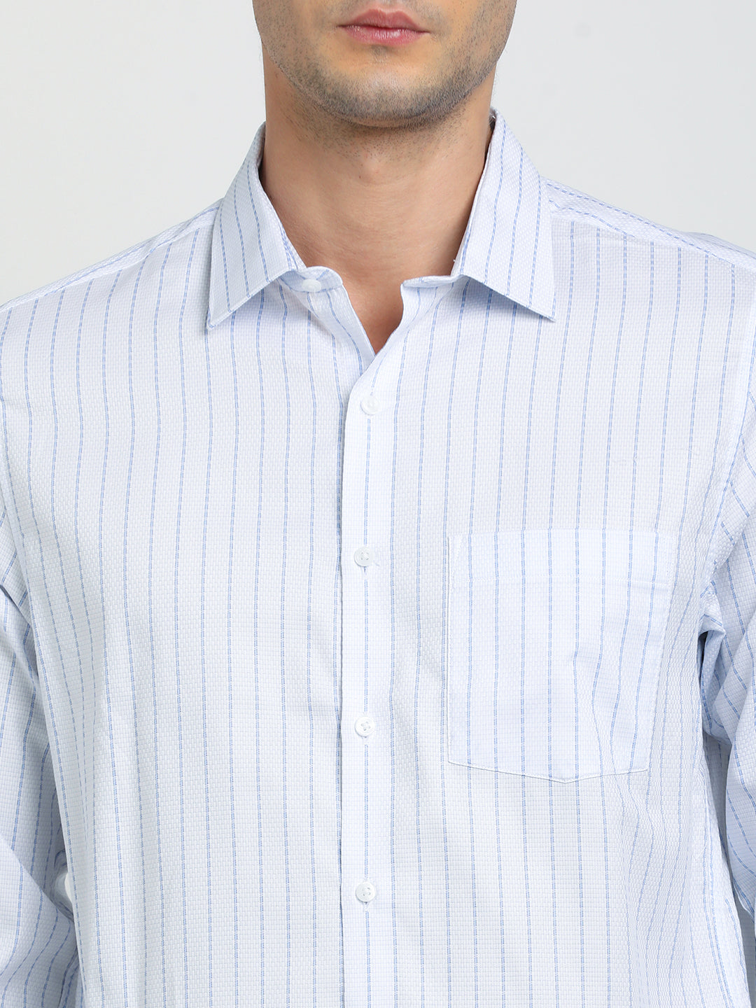 100% Cotton White Striped Slim Fit Full Sleeve Formal Shirt