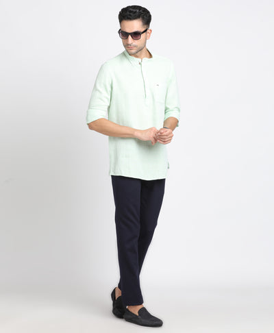 Cotton Lyolin Green Plain Kurta Full Sleeve Casual Shirt