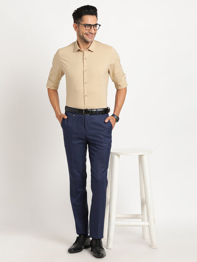 100% Cotton Beige Dobby Slim Fit Full Sleeve Ceremonial Shirt