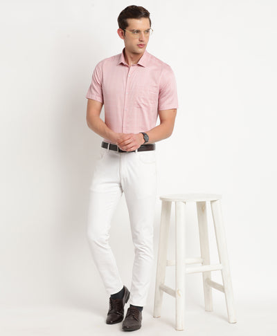 100% Cotton Peach Checkered Slim Fit Full Sleeve Formal Shirt
