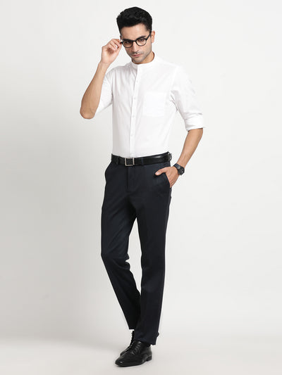 100% Cotton White Plain Slim Fit Mandarin Collar Formal Shirt