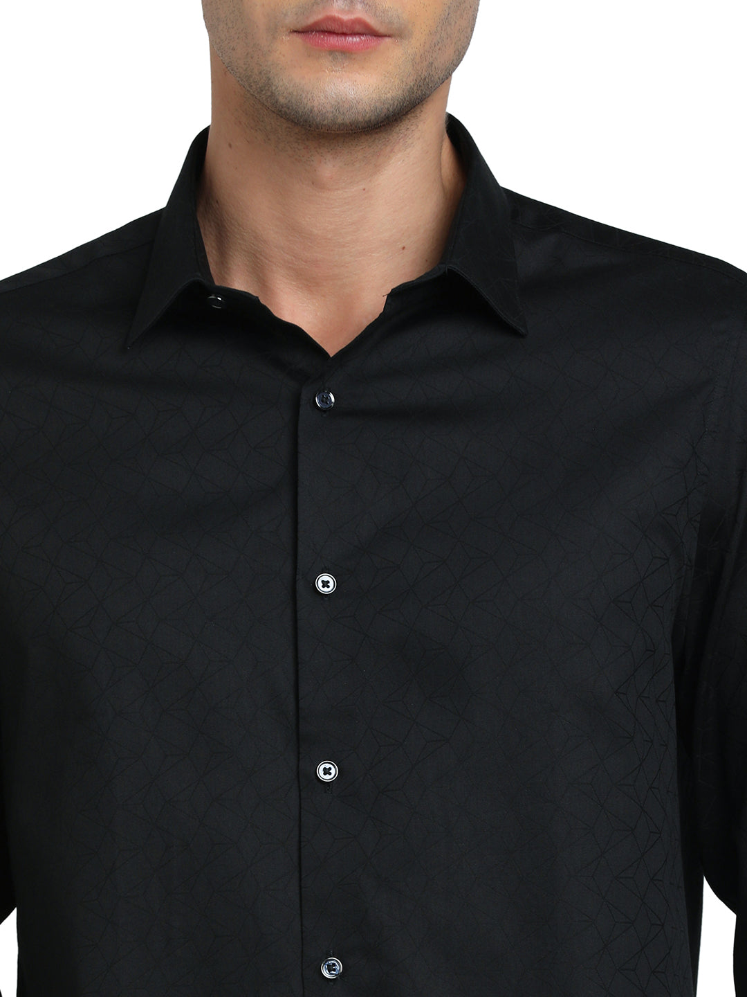 100% Cotton Black Jacquard Slim Fit Full Sleeve Ceremonial Shirt