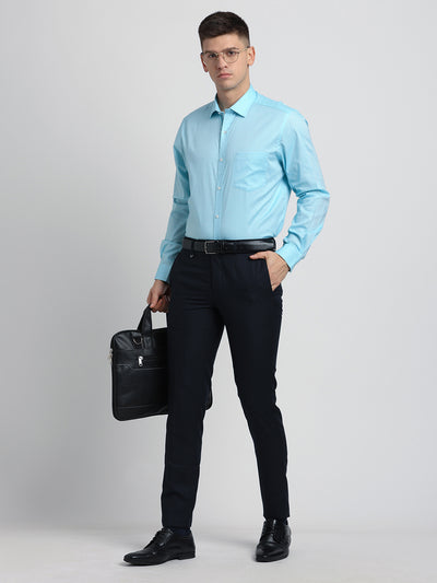 100% Cotton Sky Blue Plain Regular Fit Full Sleeve Formal Shirt