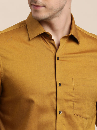 100% Cotton Mustard Dobby Slim Fit Full Sleeve Formal Shirt