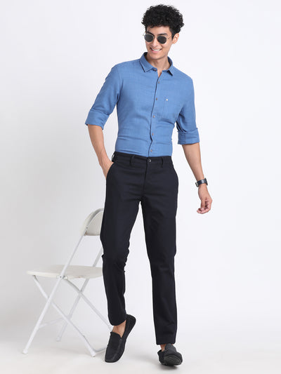 Cotton Lyocell Blue Plain Slim Fit Full Sleeve Casual Shirt