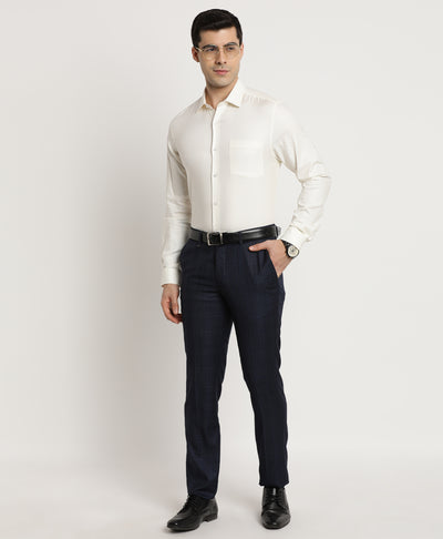 100% Cotton Cream Dobby Slim Fit Full Sleeve Formal Shirt