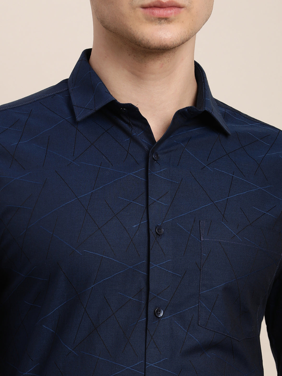 Giza Cotton Dark Blue Jacquard Slim Fit Full Sleeve Ceremonial Shirt