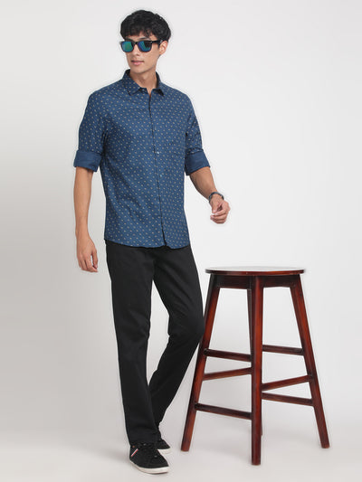 100% Cotton Blue Printed Slim Fit Full Sleeve Formal Shirt